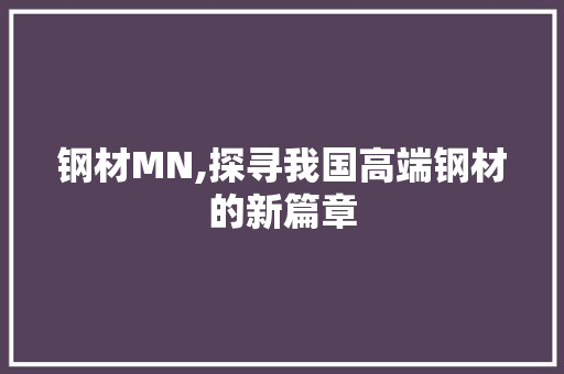 钢材MN,探寻我国高端钢材的新篇章
