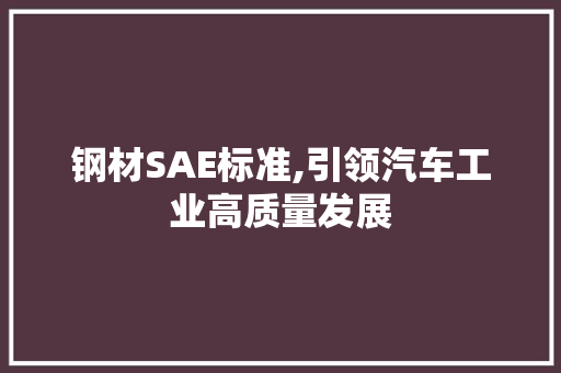 钢材SAE标准,引领汽车工业高质量发展