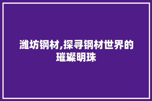 潍坊钢材,探寻钢材世界的璀璨明珠