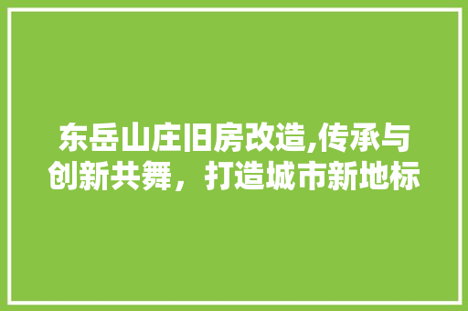 东岳山庄旧房改造,传承与创新共舞，打造城市新地标