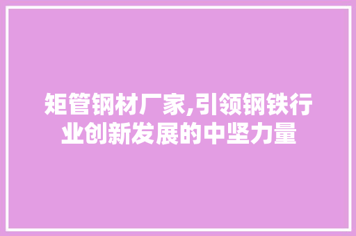 矩管钢材厂家,引领钢铁行业创新发展的中坚力量