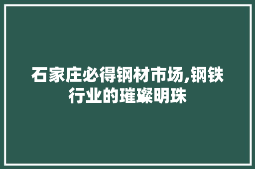 石家庄必得钢材市场,钢铁行业的璀璨明珠