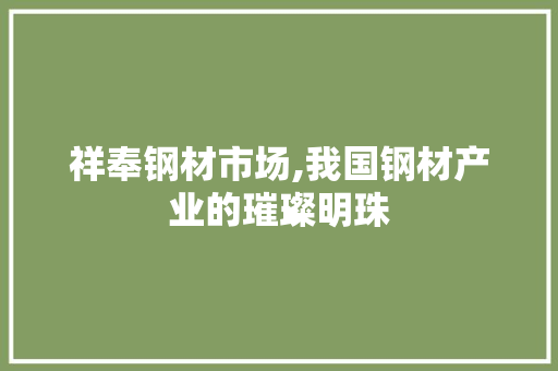 祥奉钢材市场,我国钢材产业的璀璨明珠