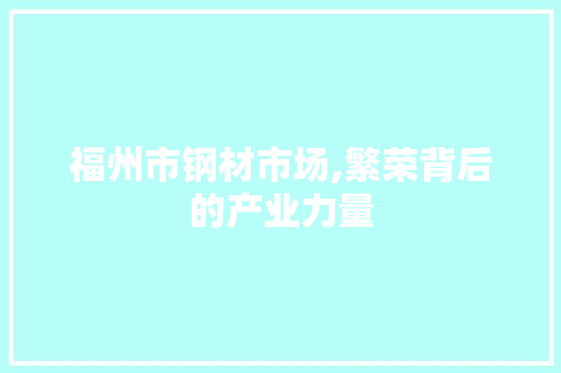 福州市钢材市场,繁荣背后的产业力量