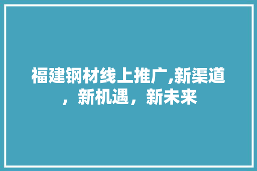 福建钢材线上推广,新渠道，新机遇，新未来