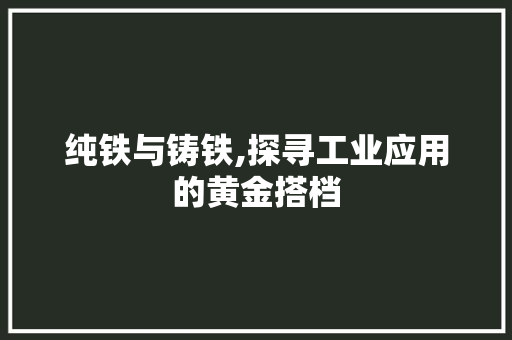 纯铁与铸铁,探寻工业应用的黄金搭档