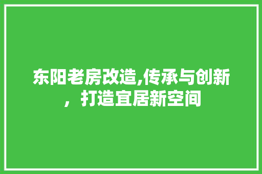 东阳老房改造,传承与创新，打造宜居新空间
