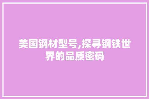 美国钢材型号,探寻钢铁世界的品质密码