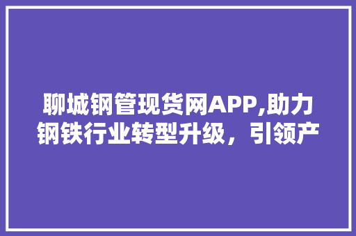 聊城钢管现货网APP,助力钢铁行业转型升级，引领产业智能化发展