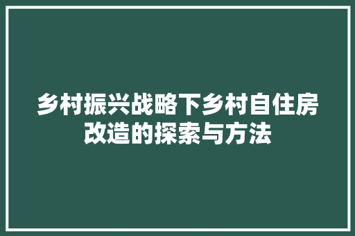 乡村振兴战略下乡村自住房改造的探索与方法