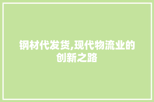 钢材代发货,现代物流业的创新之路