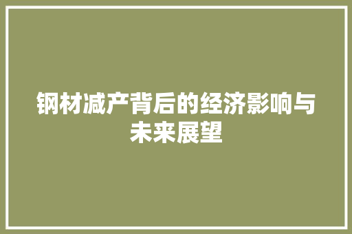 钢材减产背后的经济影响与未来展望