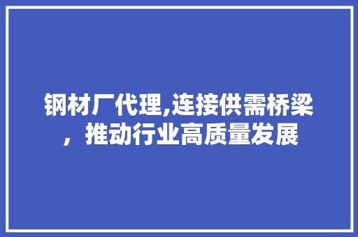 钢材厂代理,连接供需桥梁，推动行业高质量发展