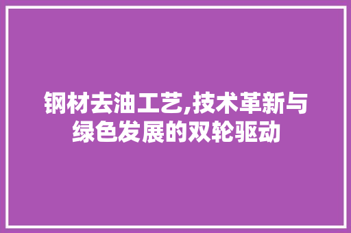 钢材去油工艺,技术革新与绿色发展的双轮驱动