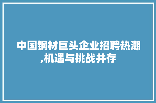中国钢材巨头企业招聘热潮,机遇与挑战并存