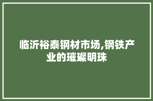 临沂裕泰钢材市场,钢铁产业的璀璨明珠