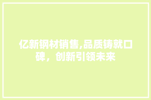 亿新钢材销售,品质铸就口碑，创新引领未来
