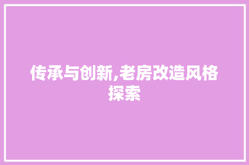 传承与创新,老房改造风格探索