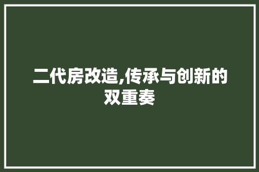 二代房改造,传承与创新的双重奏