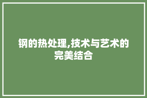 钢的热处理,技术与艺术的完美结合