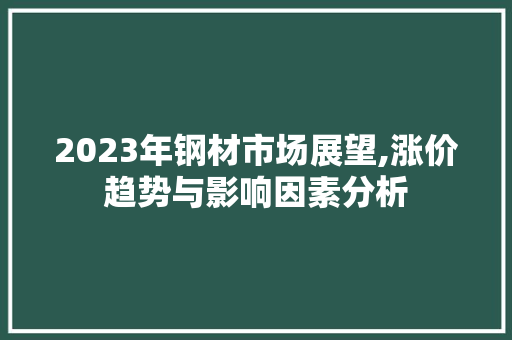 2023年钢材市场展望,涨价趋势与影响因素分析