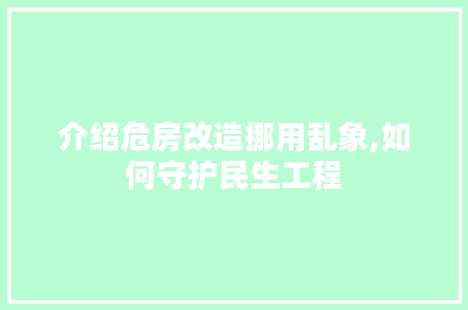 介绍危房改造挪用乱象,如何守护民生工程