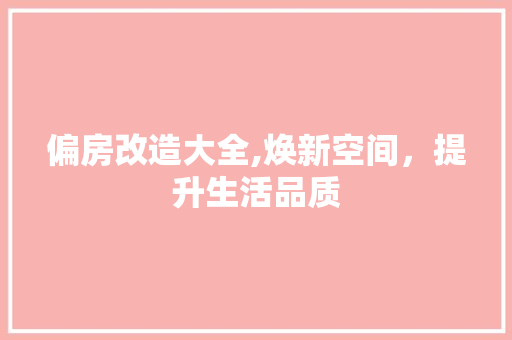 偏房改造大全,焕新空间，提升生活品质