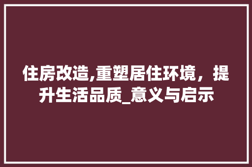 住房改造,重塑居住环境，提升生活品质_意义与启示