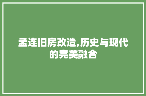 孟连旧房改造,历史与现代的完美融合