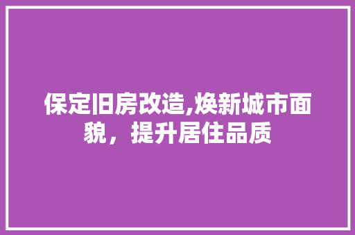 保定旧房改造,焕新城市面貌，提升居住品质
