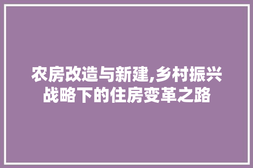 农房改造与新建,乡村振兴战略下的住房变革之路