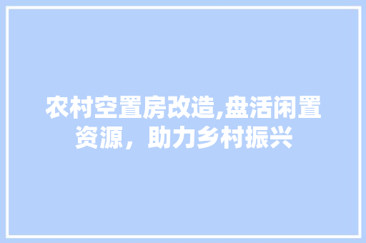 农村空置房改造,盘活闲置资源，助力乡村振兴