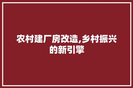 农村建厂房改造,乡村振兴的新引擎