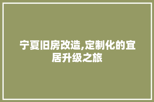 宁夏旧房改造,定制化的宜居升级之旅