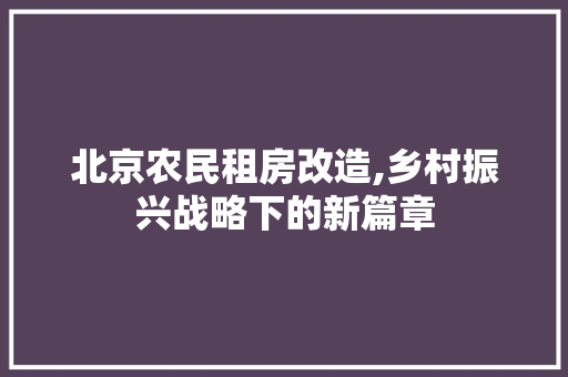 北京农民租房改造,乡村振兴战略下的新篇章