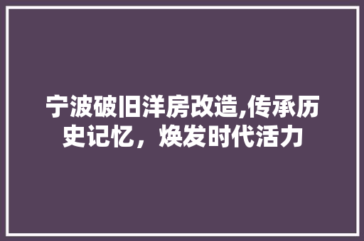 宁波破旧洋房改造,传承历史记忆，焕发时代活力