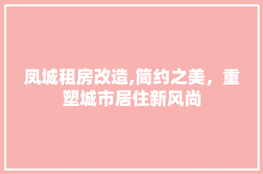 凤城租房改造,简约之美，重塑城市居住新风尚