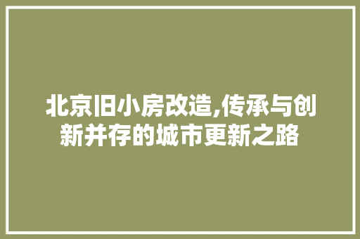 北京旧小房改造,传承与创新并存的城市更新之路
