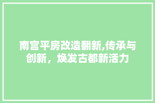 南宫平房改造翻新,传承与创新，焕发古都新活力