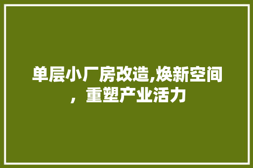 单层小厂房改造,焕新空间，重塑产业活力