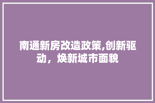 南通新房改造政策,创新驱动，焕新城市面貌