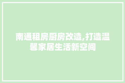 南通租房厨房改造,打造温馨家居生活新空间