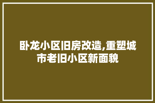卧龙小区旧房改造,重塑城市老旧小区新面貌