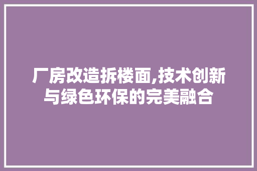 厂房改造拆楼面,技术创新与绿色环保的完美融合