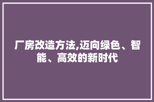 厂房改造方法,迈向绿色、智能、高效的新时代