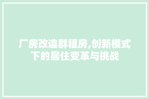 厂房改造群租房,创新模式下的居住变革与挑战