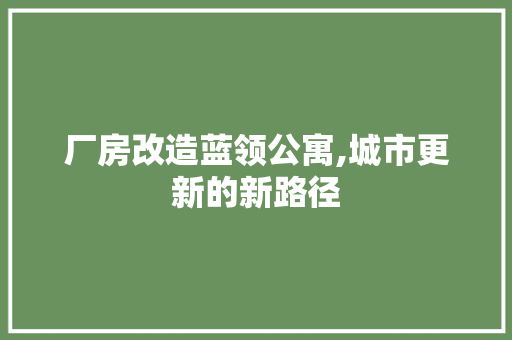 厂房改造蓝领公寓,城市更新的新路径