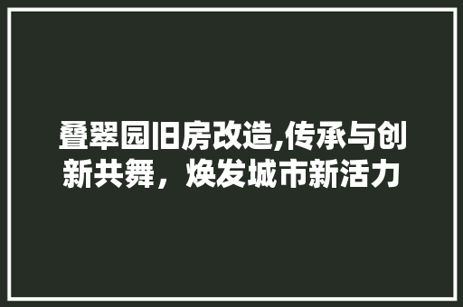 叠翠园旧房改造,传承与创新共舞，焕发城市新活力