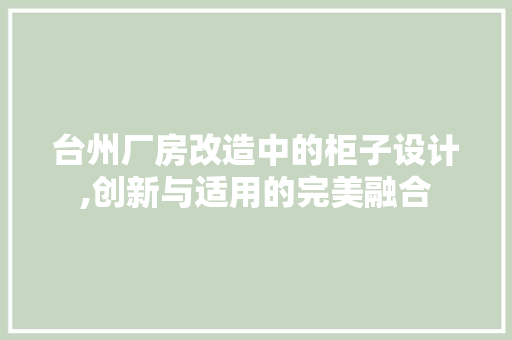 台州厂房改造中的柜子设计,创新与适用的完美融合