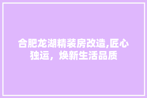 合肥龙湖精装房改造,匠心独运，焕新生活品质